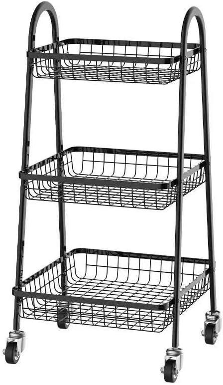 3-Tier Metal Utility Rolling Storage Cart - A-Frame Design with Wire Baskets, Swivel Casters, and Sturdy Black Finish - Organizer for Kitchen, Laundry Room, Office (29" Height)