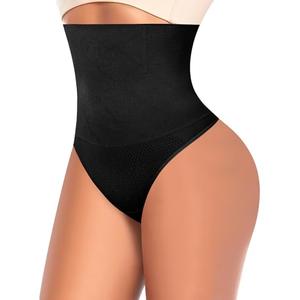 Tummy Control Shapewear Thong for Women High Waisted Slimming Underwear Seamless Body Shaper Panties Girdle (C# Black-3,M）