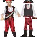 Pirate Costume Kids Deluxe Boys Pirate Outfit Hat with Headband Halloween Party Costume (Medium)