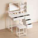 YeTom Vanity Desk with Mirror and Lights, Makeup Vanity Desk with 4 Fabric Drawers & Storage Shelves & Chair, 3 Color Modes & Adjustable Brightness, White Vanity, Vanity Set, Bedroom Furniture, 34.3in