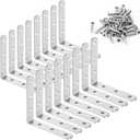 16PCS 4x4 Inch Stainless Steel L Bracket for Shelves, 90 Degree Joint Right Angle Bracket, Heavy Duty Corner Braces with Screws for Wood, Furniture, Brushed Nickel