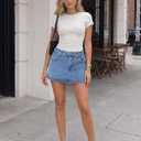 EMMIOL Women Denim Skort Skirt Stretchy Mid Waist Y2K Sexy Mini Skirts Dressy Casual Jean Skorts (Blue, L)