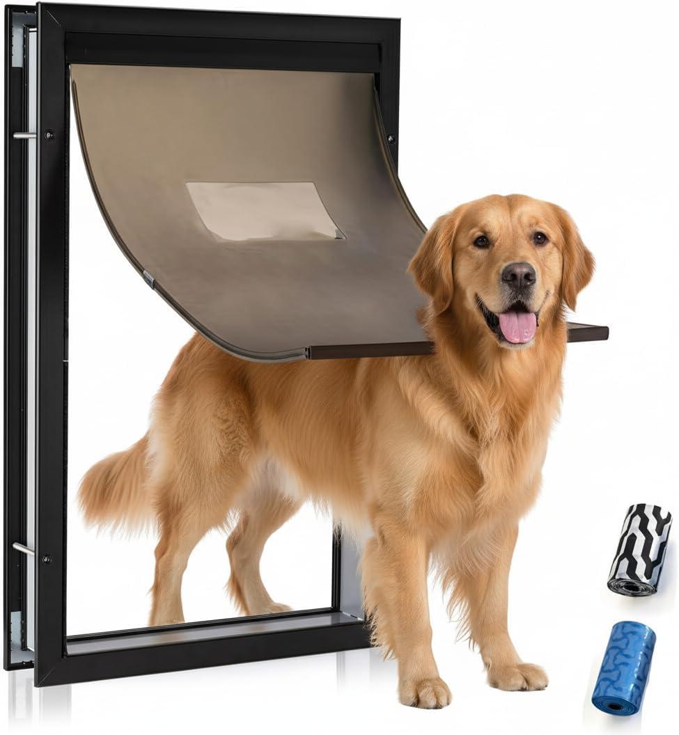 Classicmacher Dog Door for Large Dogs, X-Large Aluminum Frame Pet Door with 2-Way Lock, Easy Install on Interior Door/Screen/Wall, Weatherproof Magnetic Flap (X-Large, Black)