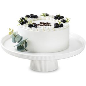 13 Inch Ceramic Cake Stand with Pedestal - White Round Cake Plate for Dessert Table Display, Elevated Cupcake Stand for Wedding, Birthday, Baby Shower, Tea Party, Holiday Entertaining
