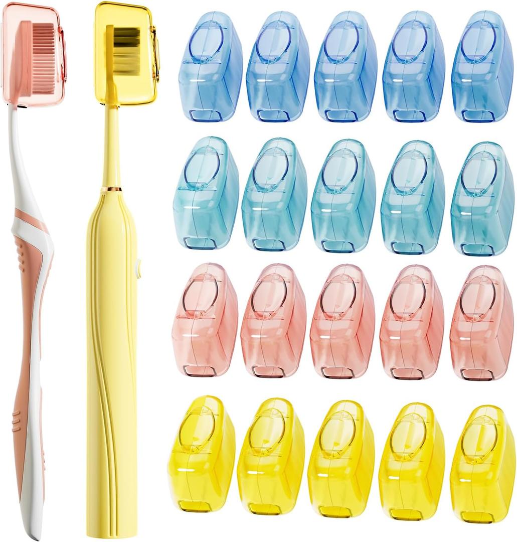 Muslish 20 Pack Toothbrush Covers, Portable Toothbrush Head Cover Caps, Toothbrush Case Protector for Home and Travel, Fits Most Manual and Electric Toothbrushes (Yellow)