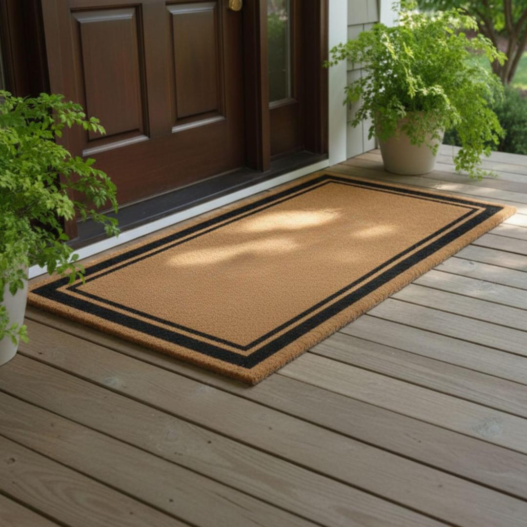 Ottomanson Coco Coir Front Door Mat Heavy Duty Natural Coir Welcome Mat, Non-Slip Outdoor Entryway Rug, Dirt Scraper Door Mat for Porch & Entrance, Border, 24" x 36"