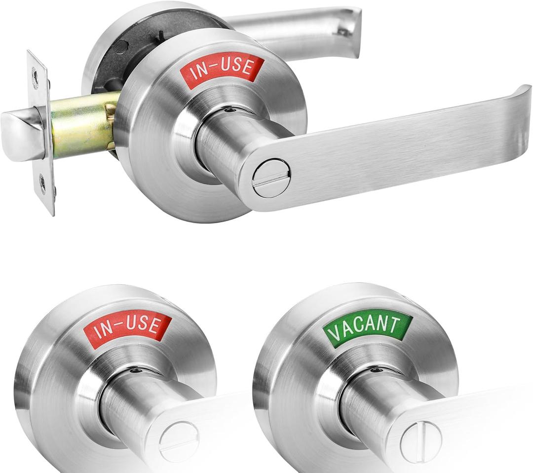 Malimali Commercial Door Handle with Occupied Sign, Bathroom Door Handle with Lock, Stainless Steel Privacy Door Handle Hardware Door Lever Lock for Restroom Public Washroom, Satin Chrome