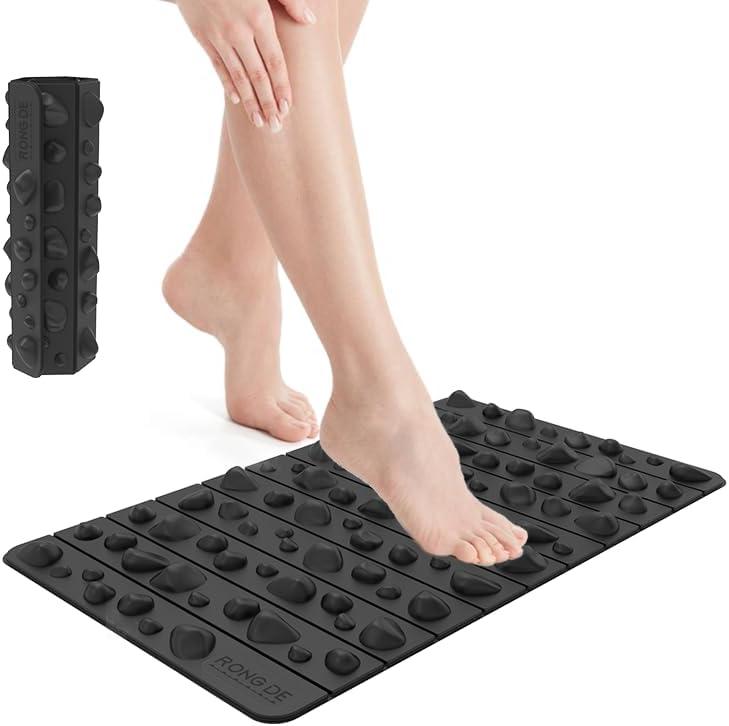 Attikee Foot Massage Mat for Plantar Fasciitis & Heel Pain Relief - Non-Electric Acupressure Pad - Office & Home Reflexology Floor Mat - Durable Rubber Foot Pain Relief Mat, 20'' x 11.8 '' (Black-prism)