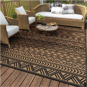 MontVoo Outdoor Rug Carpet Waterproof 6x9 Outdoor Patio Rug Mat Reverisble Plastic Straw Outdoor Rug for RV Camping Picnic Beach Balcony Boho Black Brown
