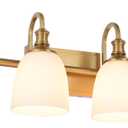 Bathroom Vanity Light Fixtures, Vintage Aged Brass 4 Lights Wall Sconce Lighting with Milk Glass Shade, Porch Wall Mount Light Fixture for Bathroom, Mirror Cabinets Hallway Stairs