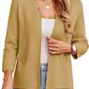 GRACE KARIN Women Sweater Blazer 3/4 Sleeve Cropped Cardigan Lightweight Notch Collar Knit Blazer Jacket Business Casual