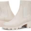 Ruanyu Womens Platform Ankle Boots Elastic Chunky Block Heel Chelsea Booties Lug Sole Non-Slip Combat Shoes (8, Beige White)