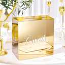 Large Gold Mirror Acrylic Wedding Card Box with Slot and Pen, 10x10x5 inch Wedding Receptions Wishing Well Money Box, DIY Card Box for Wedding, Party, Graduation, Bridal Shower, Birthday (Gold Mirror)