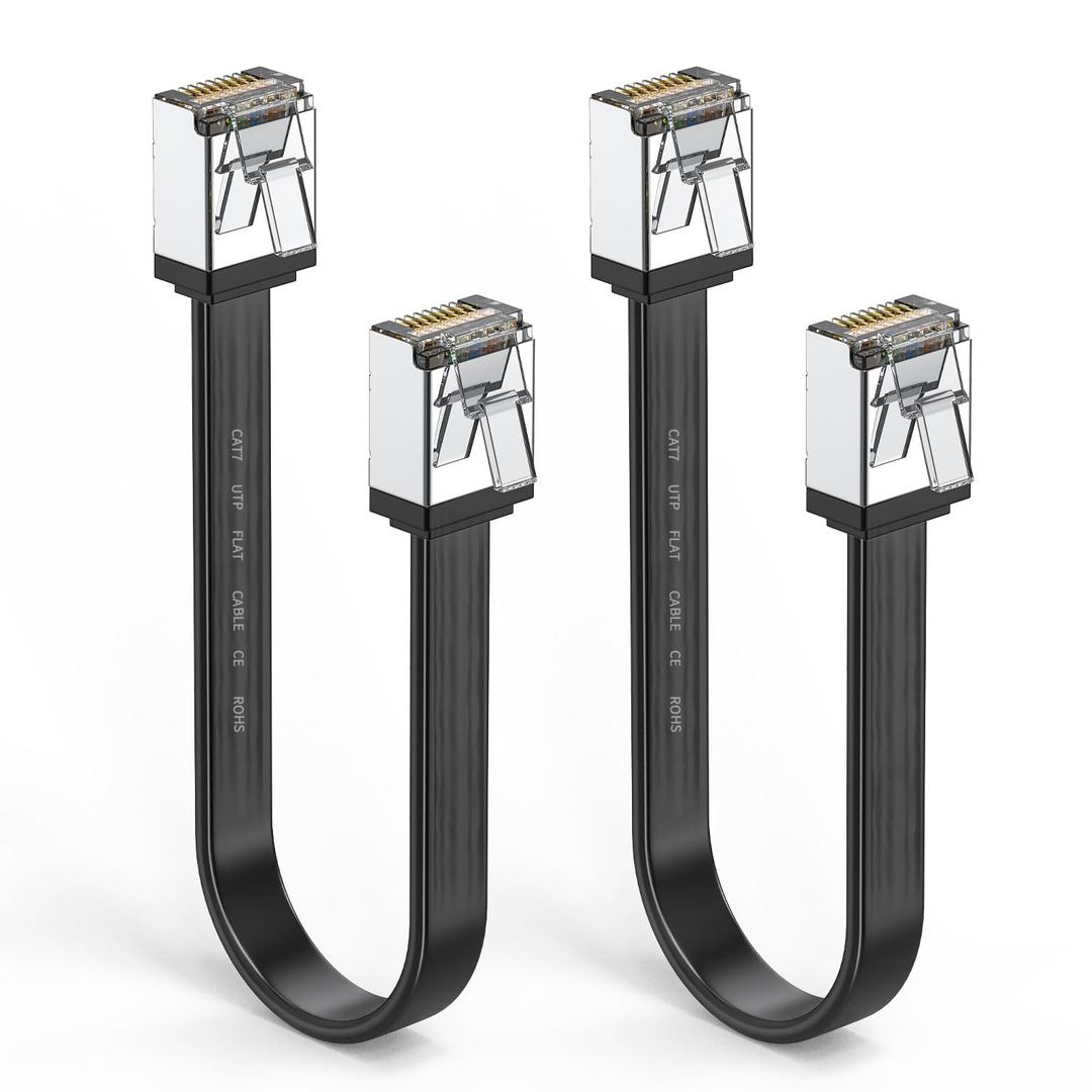 2 Pack CAT7 Ethernet Cable 1 Foot Shielded Flat Bendable Path Cord LAN Wire RJ45 Short Crystal Connector High Speed Internet Network Cable Faster Than CAT5/CAT6 for Modem. (Black) 2 Pack CAT7 Ethernet Cable 1 Foot Shielded Flat Bendable Path Cord LAN Wire RJ45 Short Crystal Connector High Speed Internet Network Cable Faster Than CAT5/CAT6 for Modem. (Black)