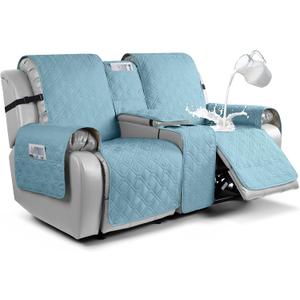 VANSOFY Loveseat Recliner Cover with Console 100% Waterproof Sofa Slipcovers Non-Slip Reclining Couch Cover Split Sofa Covers Furniture Protector for Pets, Dogs(Azuree) (2 Seater+Console)
