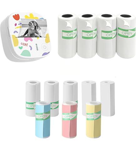 Mini Sticker Printer Bundle – Portable Inkless Bluetooth Thermal Printer with BPA-Free Color Sticker Paper Rolls – for Labels, Notes, Journals, DIY, Students, Home & Office Use