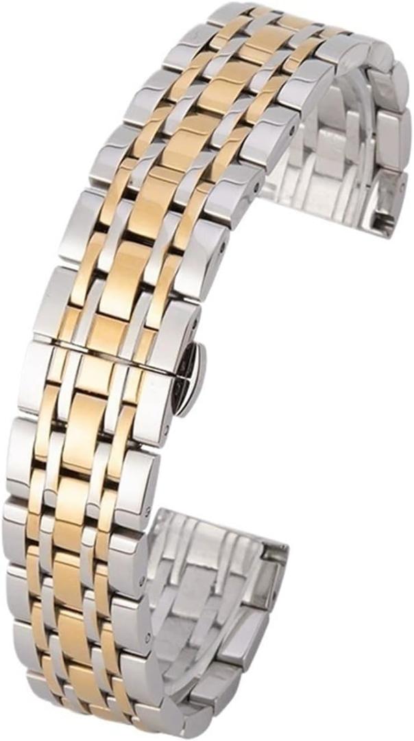 Watch Strap Stainless Steel Metal Replacement Wristband Unisex (13mm, Silver gold)