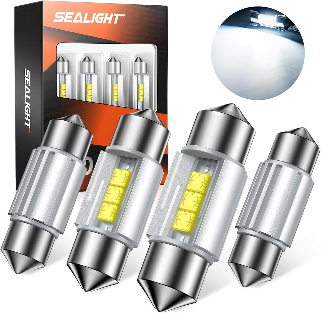 SEALIGHT 31mm DE3175 LED Bulbs DE3021 DE3022 LED Bulbs CSP-2525 Ceramic Chipsets 6500K White Super Bright Error Free CANBUS Interior Car Light for Dome Map Door License Plate Lights Bulbs (Pack of 4)