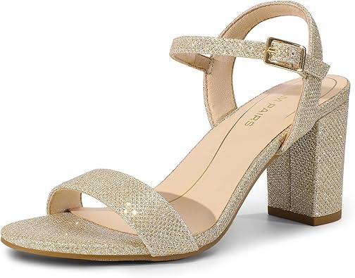 DREAM PAIRS Women's Chunky Heels Block Round Open Toe Ankle Strap Heel Fashion Wedding Party Comfort Dress Sandals Shoes (8, Gold)