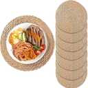 Small Woven Placemats Set of 8, 10 Inch Mini Rattan Placemats Coaster Wicker Place Mats,Natural Farmhouse Jute Braided Table Runner for Small Tableware Please Choose Carefully