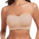 WOWENY Strapless Bras for Women Bandeau Bra Wireless Non-Slip Silicone Seamless Padded Tube Top Bra (X-Large, Nude)