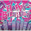 72x43inch Fabric Spider Superhero Happy Birthday Backdrop Pink for Girl Women Comics City Photography Background Party Decorations Cityscape Photo Banner Props