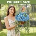 Hollyone Large Blue Hydrangea Artificial Flowers Arrangements in Hanging Basket 13" Fake Hanging Plants Flowers UV Resistant Silk Flower Plant Faux Hydrangea Flower with Pot Outdoor Indoor Decor
