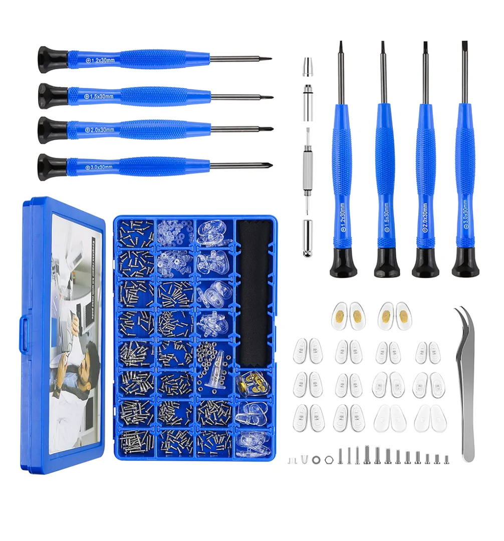 Upgrade Version Magnetic Eye Glass Repairing Kit, Eyeglass Repair Tool Kit with Compact Screw Box Include Nose Pads, Precision Screwdriver Set, Screws, Tweezer for Eyeglass, Sunglass, Spectacles Watch