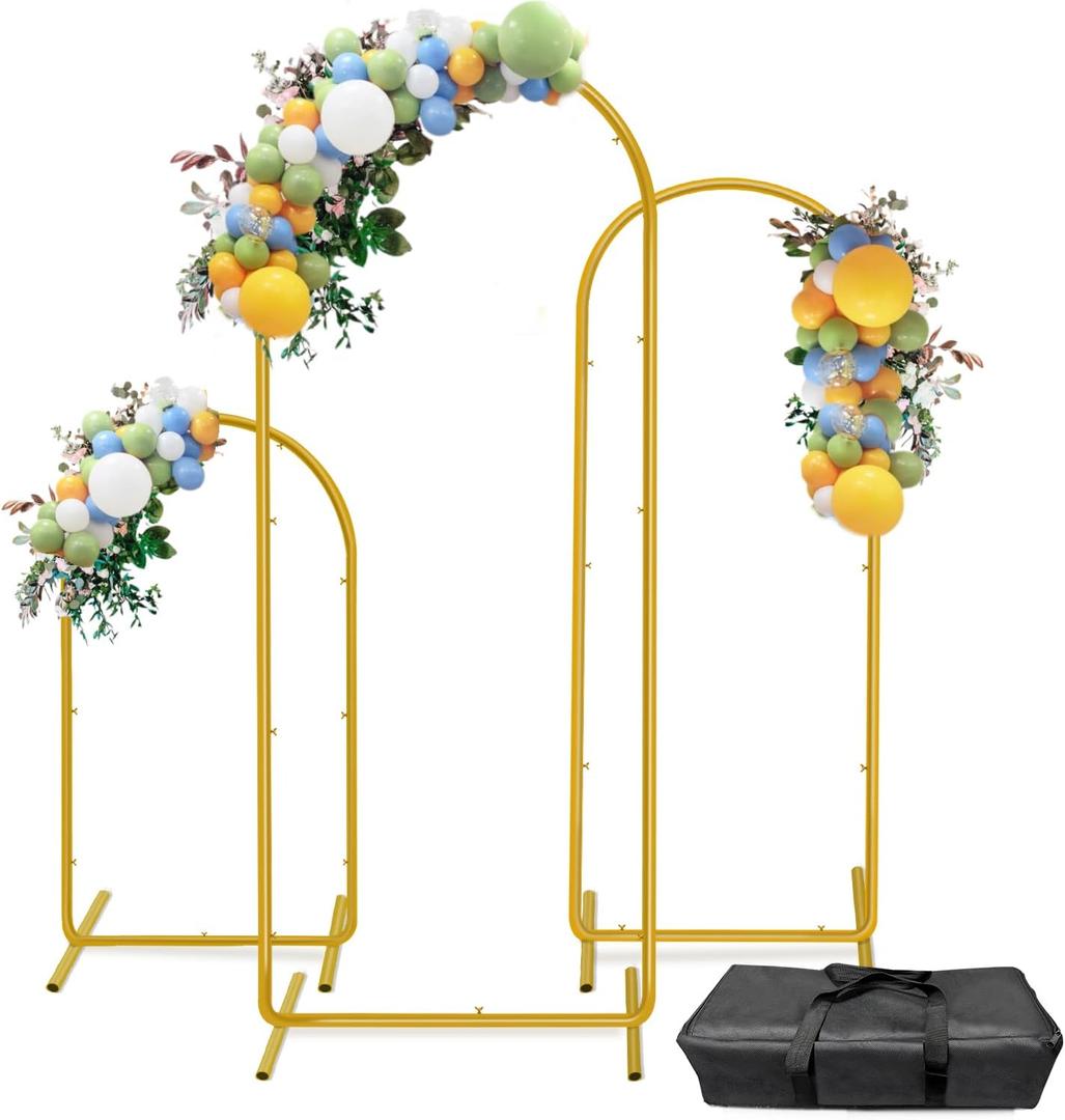 HEMMOTOP Metal Arch Backdrop Stand Set of 3 (6 ft/5 ft/4 ft), Balloon Arch Stand for Party, Wedding, Baby Shower, Graduations, Holiday Ceremony - Ideal for Balloons Flowers and Garden Decor, Gold