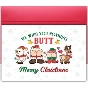 2 x Funny Naughty Butt Christmas Card for Him Her, Hilarious Holiday Greeting for Husband Wife Boyfriend Girlfriend, Unique Xmas Humor Card Gift for Men Women
