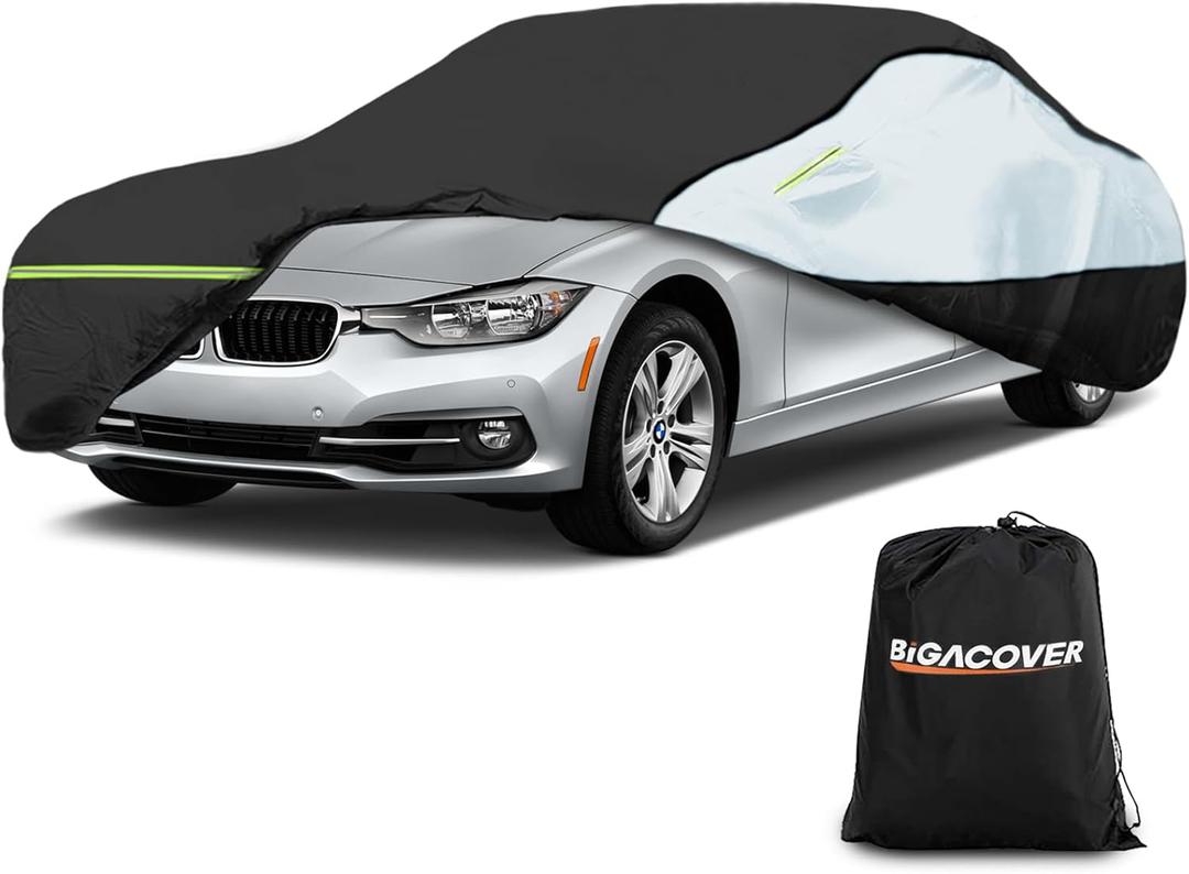 Universal Sedan Car Cover Fit for Mercedes-Benz C-Class, BMW 3 Series, Audi A3,Waterproof All Weather Heavy Duty Anti-UV Windproof Snow Protection - 177''~185''(L) (177"-185"Sedan Cover, Black)