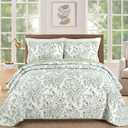 WONGS BEDDING Quilt King Size, Sage Green Quilt Bedding Set with 2 Pillowcases, Botanical Quilt for King Bed, Soft Microfiber Lightweight Coverlet Bedspread for All Season (110"90", 3 Pieces)