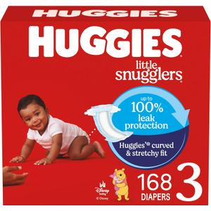 Huggies Size 3 Diapers, Little Snugglers Baby Diapers, Size 3 (16-28 lbs), 168 Count (3 Packs of 26), Packaging May Vary