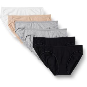 Amazon Essentials Women's Breathable Cotton Bikini Brief Underwear with Full Coverage, Pack of 6, Black/ Grey Heather/ Light Pink/ White, Small