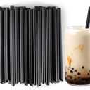 [50 Pcs] Disposable Jumbo Smoothie Boba Straws - 8.26" Long 0.43" Wide Black Plastic Drinking Straws for Bubble Tea, Milkshake, Milk, Juice, Lemonade