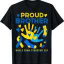 Proud Brother T21 World Down Syndrome Awareness Day Ribbon T T-Shirt (Blue, L)
