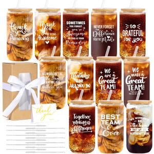 12 Set Employee Appreciation Gifts Bulk, Thank You Gifts for Coworker Staff Teacher Nurses Team, 16oz Can Shaped Beer Glass Cups Gift Box with Card for Women Men, Teacher's Day/Nurses Week