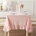 Blush White Plaid Ruffled Table Cloth Rectangular for Seat 8-10, 100% Washed Cotton Buffet Cottage Coquette Checker Gingham Vintage Decorative Tablecloth - 120"x60"