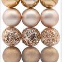 AMS 2.36''/60mm 24ct Christmas Balls Tree Pendants Shatterproof Ornaments Seasonal Decorations for Tree Decor,Holiday,Xmas(Champagne)