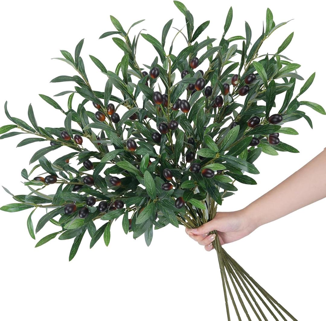 8 PCS 30" Faux Olive Branches Silk Leaves Fake Olive Tree Branches with 96 Fruits Realistic Artificial Greenery Stems for Vase Fillers Home Centerpieces Wedding Office Indoor Decor