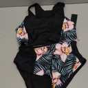 Tempt Me Women Two Piece High Waisted Bikini Set Sporty Swimsuits Bathing Suit with Bottom for Teen Girls (X-Small, Black Floral)