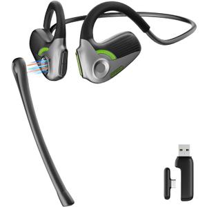 Qilian Open Ear Gaming Headphones | Wireless with Detachable Noise Canceling Mic for PC, PS4, PS5, Switch | Bluetooth/2.4Ghz USB/Type-C Connections | Upgraded 10H Battery & Lower Latency