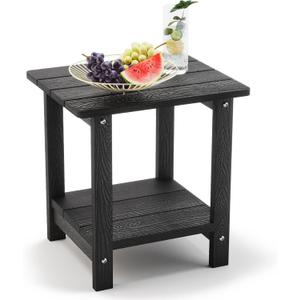 LUE BONA Adirondack Outdoor Side Table, 2-Tier Black HDPS Patio End Table Weather Resistant, Morden Side Table for Patio, Pool, Porch