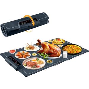 Food Warming Mat- Foldable Warming Mat for Food with Adjustable Temperature Control Time Moders Locking Function Electric Warming Tray for Parties,Home,Travel,Buffet Dark Blue