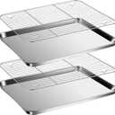 Baking Sheet & Rack Set [2 Sheets + 2 Racks], Stainless Steel Cookie Pan with Cooling Rack, Non Toxic & Heavy Duty & Easy Clean Size 18 x 13 x 1 Inch