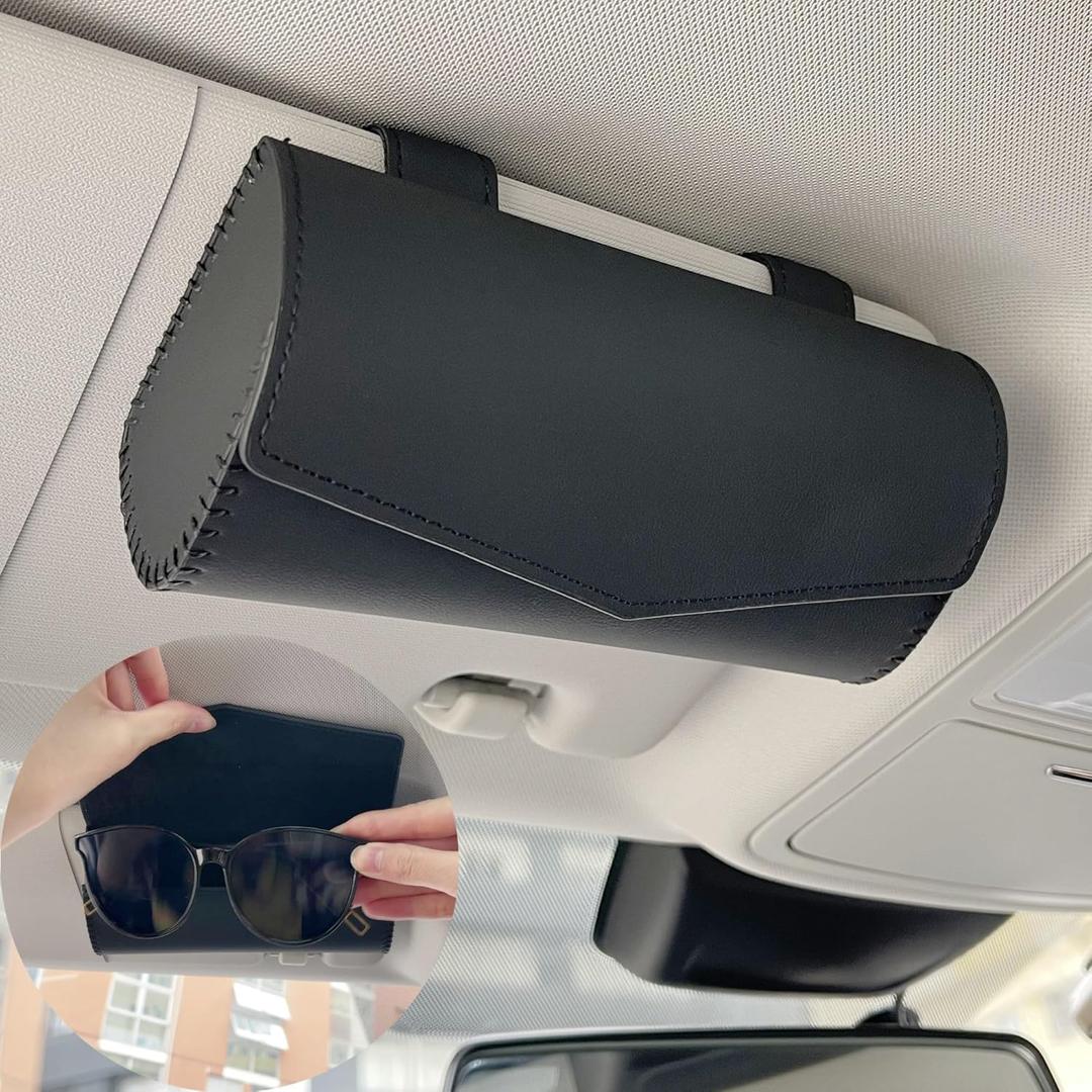 Sunglasses Holder for Car, Universal Car Visor Sunglass Case for Multiple Glasses, Auto Eyeglasses Organizer Protective Box with Hidden Magnetic Closure Car Accessories for Man and Woman(Black)