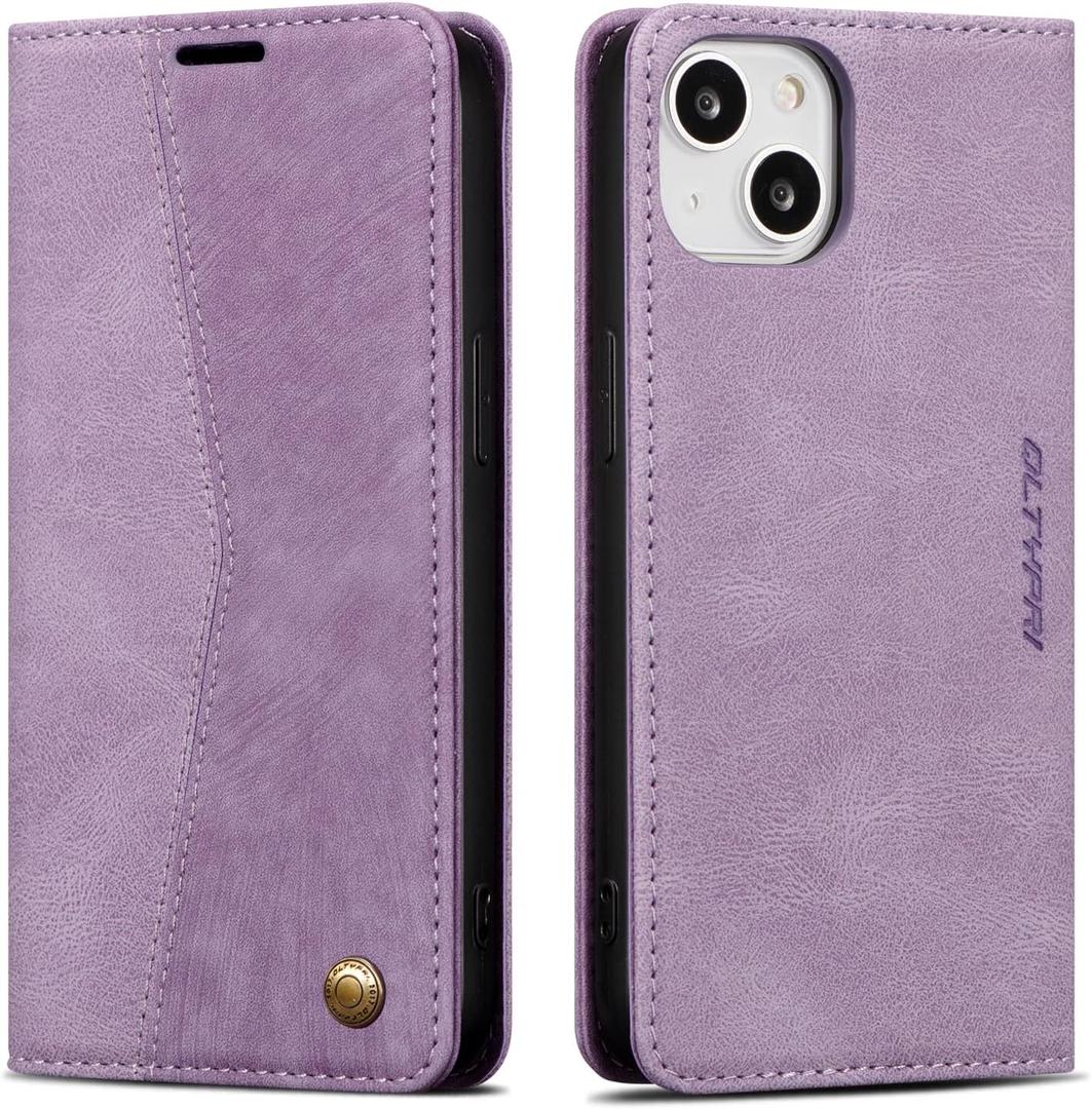 QLTYPRI Wallet Case for iPhone 13 [6.1 Inch], Vintage Folio PU Leather Case with Card Slots Magnetic Closure Kickstand Flip Shockproof Phone Cover for iPhone 13 - Purple