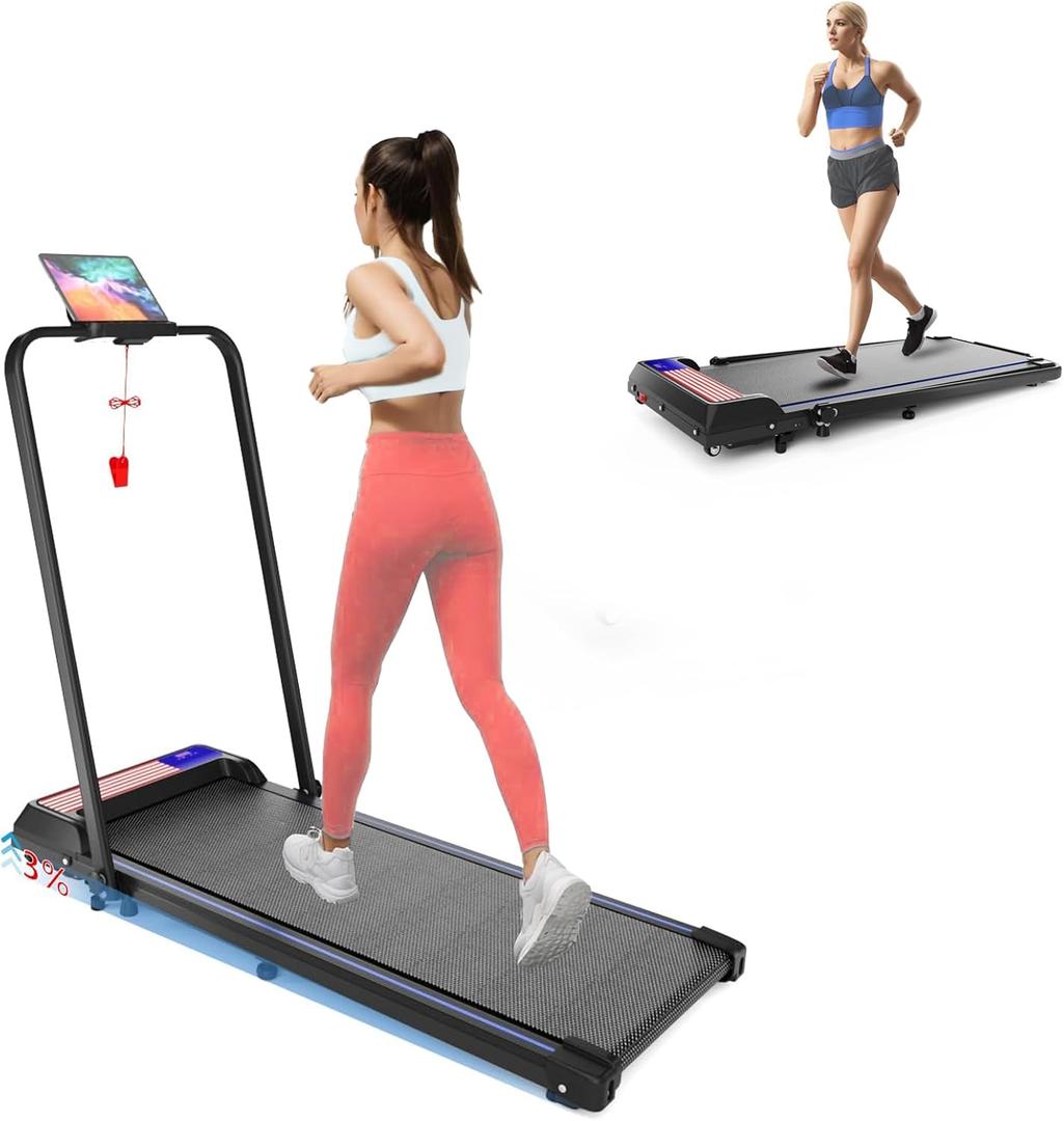 2.25HP Walking Mat Treadmill,2-in-1 Foldable Under Desk Treadmill with Handle Bar 16 inches Wide Running Belt,LED Touch Screen,Remote Control for Home/Office Use