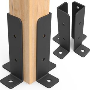 4 Pcs Adjustable Deck Post Anchor Brackets Kit - Fit 1.5x1.5, 2x2, 2x4, 4x4 Posts - Heavy Duty Half Column Black Support Base for Wood Fence Pergola Railing