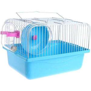 Small Pet Hamster Cage with Running Wheel Water Bottle Food Basin Portable Carrier House Mice Home Habitat for Going Out, Traveling (Blue)